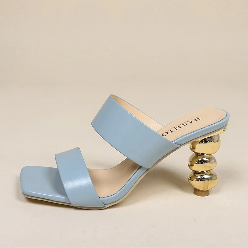 

2026 Summer New Fashionable High-heeled Sandals, One-strap Slippers, Irregular Gourd-heel Sandals, Large Size Islam Elegant