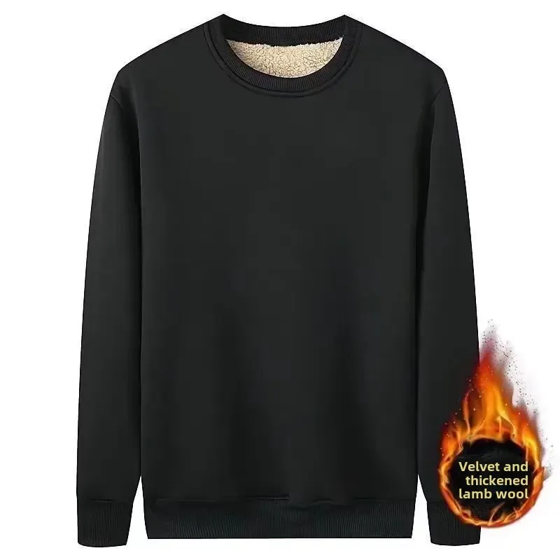 Thickened Fleece-Lined Men's Round Neck Sweatshirt Warm Winter Base Layer Top Innermen's Wear Clothes Loose Style From China