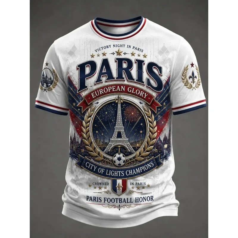3D Gradient Rooster Print France Fan Soccer Tee Trendy New Arrival Short Sleeve Sport Top for Football Tournament Supporters