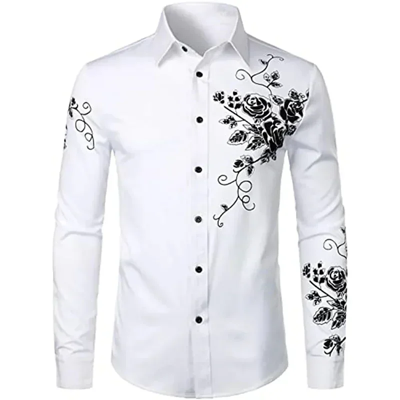 Spring/Summer Fashion Luxury Social Men\'s Shirt Flip Collar Button Shirt Casual Dot Print Long Sleeved Tops Men\'s Slim Fit Shirt