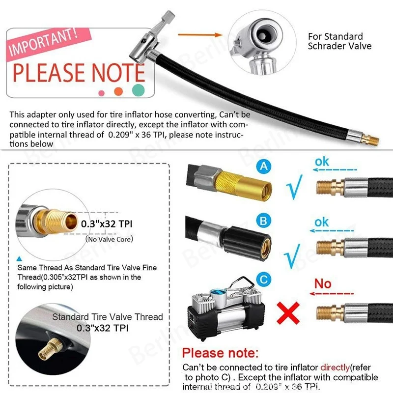 Car Tire Air Inflator Hose Inflatable Pump Extension Tube Adapter Twist Tyre Air Connection Locking Air Chuck Bike Motorcycle