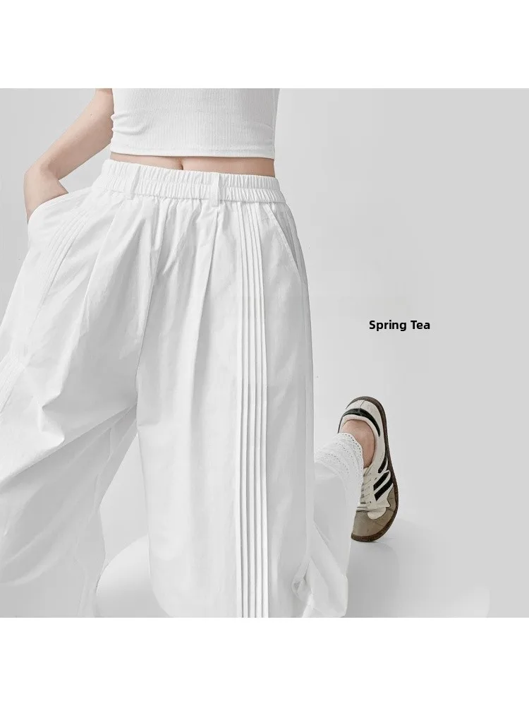 Pantaloni lunghi floreali dimagranti a vita alta casual da donna con patchwork di pizzo originale da tè primaverile estivo