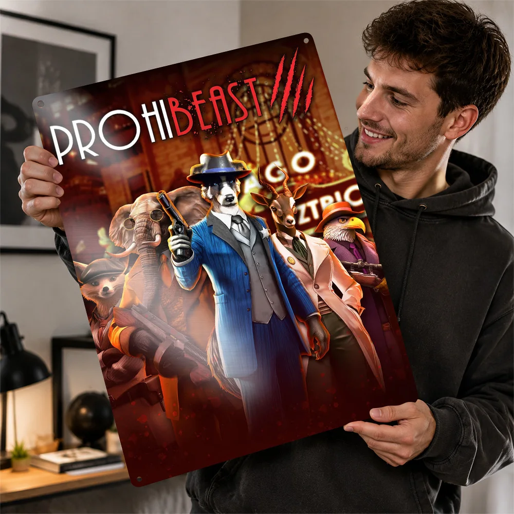 Prohibeast Gangster Animal Personalized 3D Textured Metal Poster Wall Art Vintage Tin Signs for Luxury Decoration Home Wand Deko