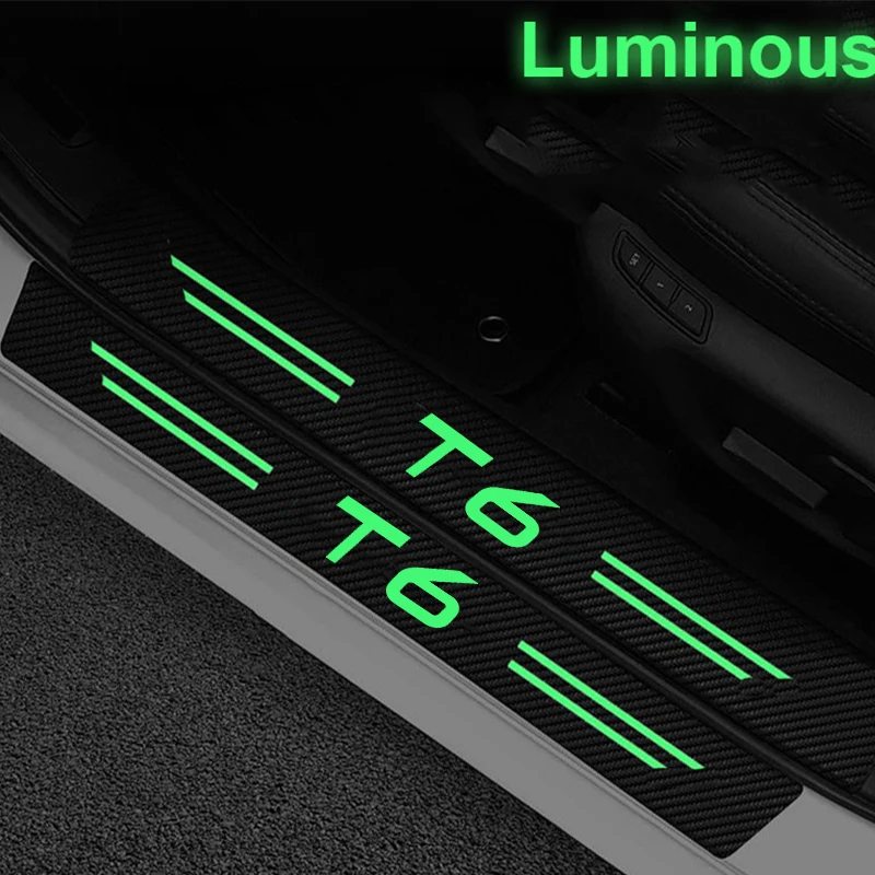 Luminous for Volvo T6 Logo Car Door Threshold Stickers Anti Scratch Film Night Lighted Rear Trunk Sill Waterproof Decals Tape