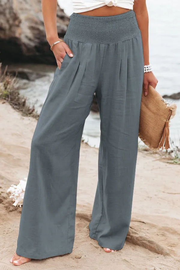 Casual damesbroek met trekkoord, middentaille, wijde pijpen op het strand, lente en zomer, Europese en Amerikaanse broek