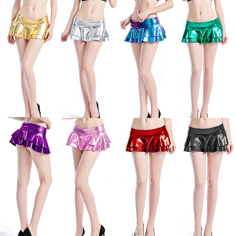 Sexy outdoor skirt new high street summer women's mini skirt shiny tight party club short style solid color pleated underwear