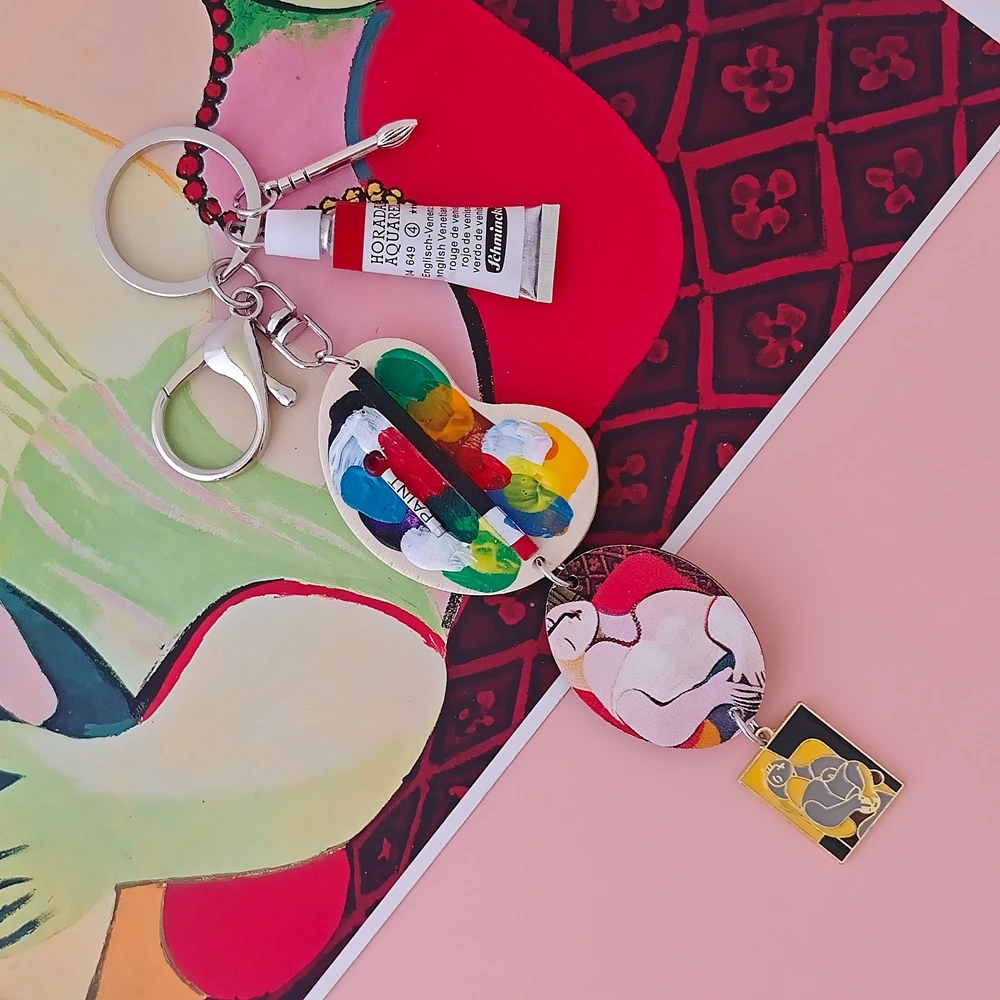 فان جوخ صورة ذاتية الموناليزا مليء بالنجوم ليلة كلاسيكية النفط اللوحة المفاتيح الرسام الفن طالب حلقة رئيسية قلادة أصلية هدية #6