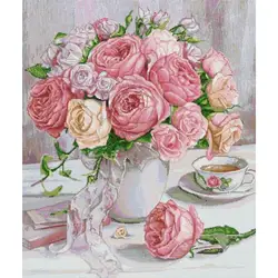 Raging Roses Cross Stitch Kit Aida 14CT 16CT 11CT White Fabric Printed Fabric Sewing Kits DIY Floral Patterns Embroidery Crafts