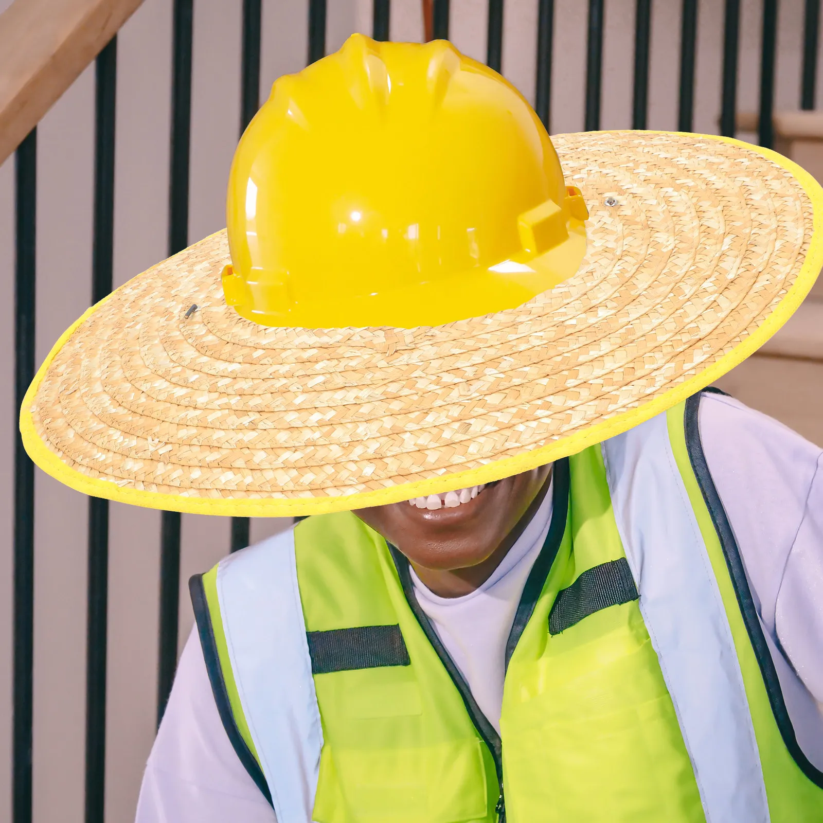 

2Pcs Straw Hard Hat Sun Shade Full Brim Visor Lightweight Breathable Sunburn Prevention for Workers Gardening Construction