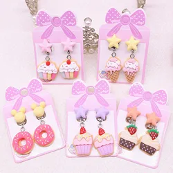 Pink Cute Donut Ice Cream Cup Cake No Pierced Clip on Delicious Earrings For Kids Teens Girls Cute Lovely Earring Jewelry