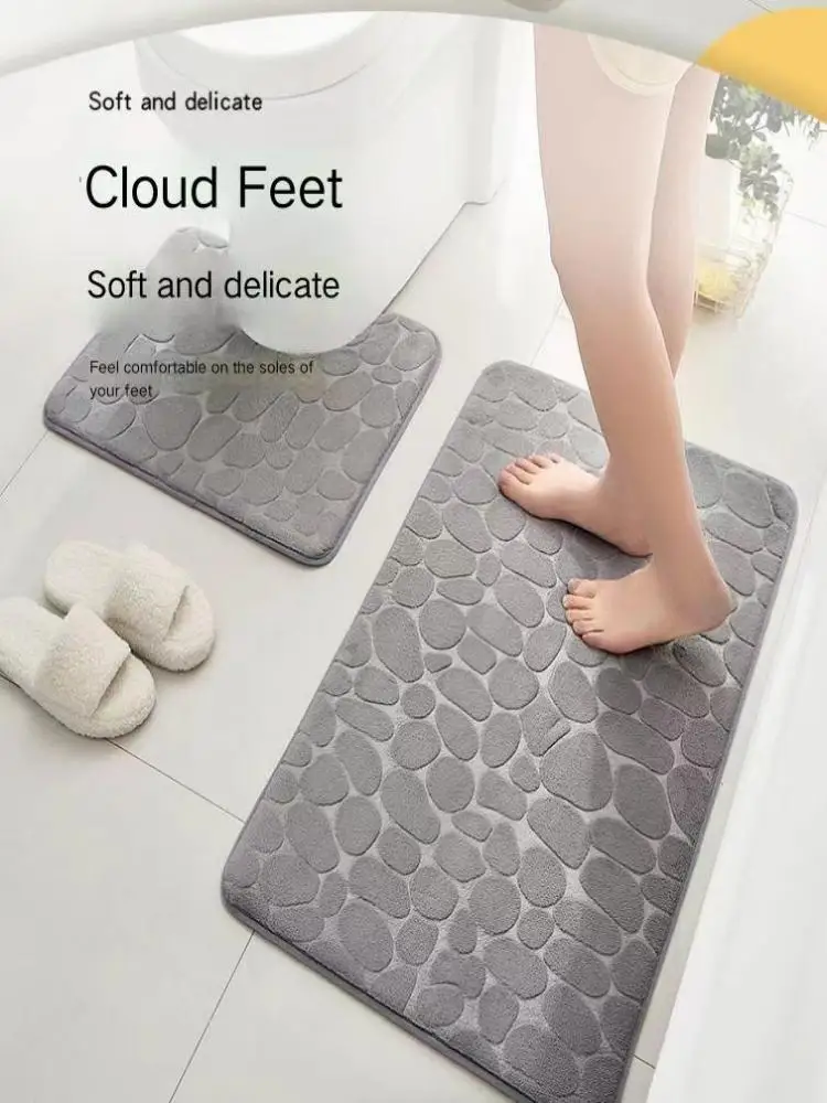 Bathroom Foot Mat Coral Velvet Non-slip Absorbent Embossed Goose Stone Memory Foam Thickening Absorbent Mat Door Mat