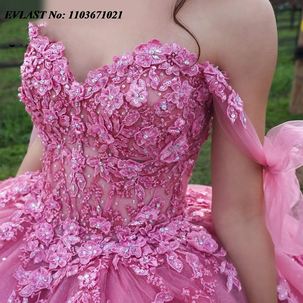 EVLAST-Robe de Quinceanera rose vif personnalisée, robe de Rh, corset perlé en dentelle appliquée, robe mexicaine Sweet 16, robe éducative de 15 ans, SQ520