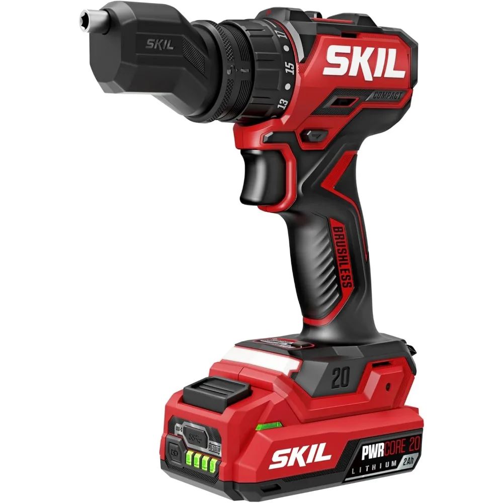 Комплект аккумуляторной дрели с несколькими головками 20 В, аккумулятором USB-C емкостью 2,0 Ач и быстром зарядным устройством