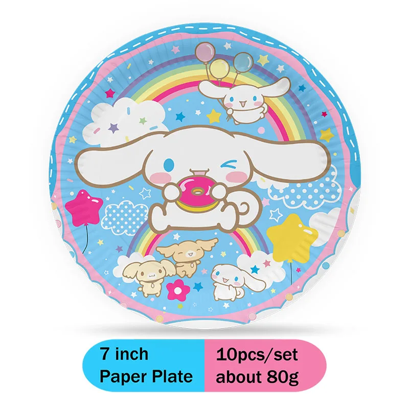 Disposable TAKARA TOMY Sanrio Cinnamoroll Theme Party Supplies Paper Cup Plate Brooch Stickers Children Birthday Baptism Decor