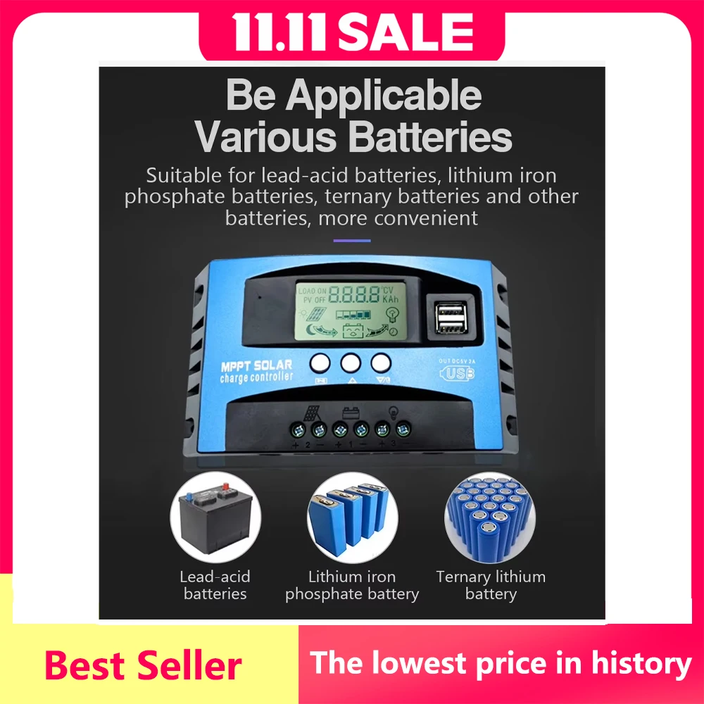 

Hot Sell Solar Charge Controller MPPT 30A 50A 80A 100A LCD Display 12V 24V AUTO Dual USB Solar Charge And Discharge Controller