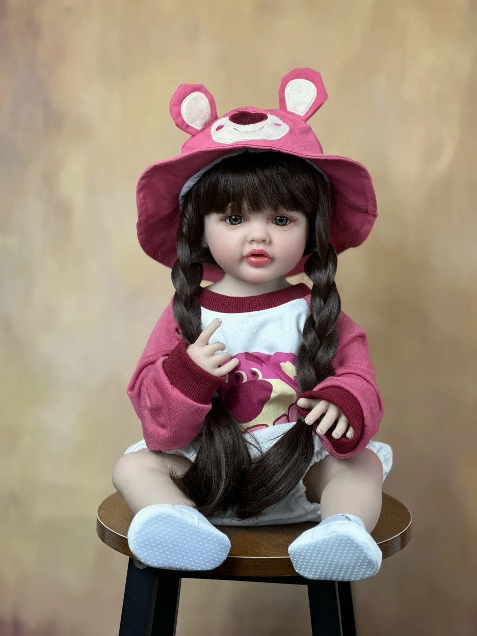 

55 cm Lifelike Full Body Silicone Vinyl Girl Washable Reborn Baby Doll With Long Hair Bebe Reborn Children Toys Christmas Gift