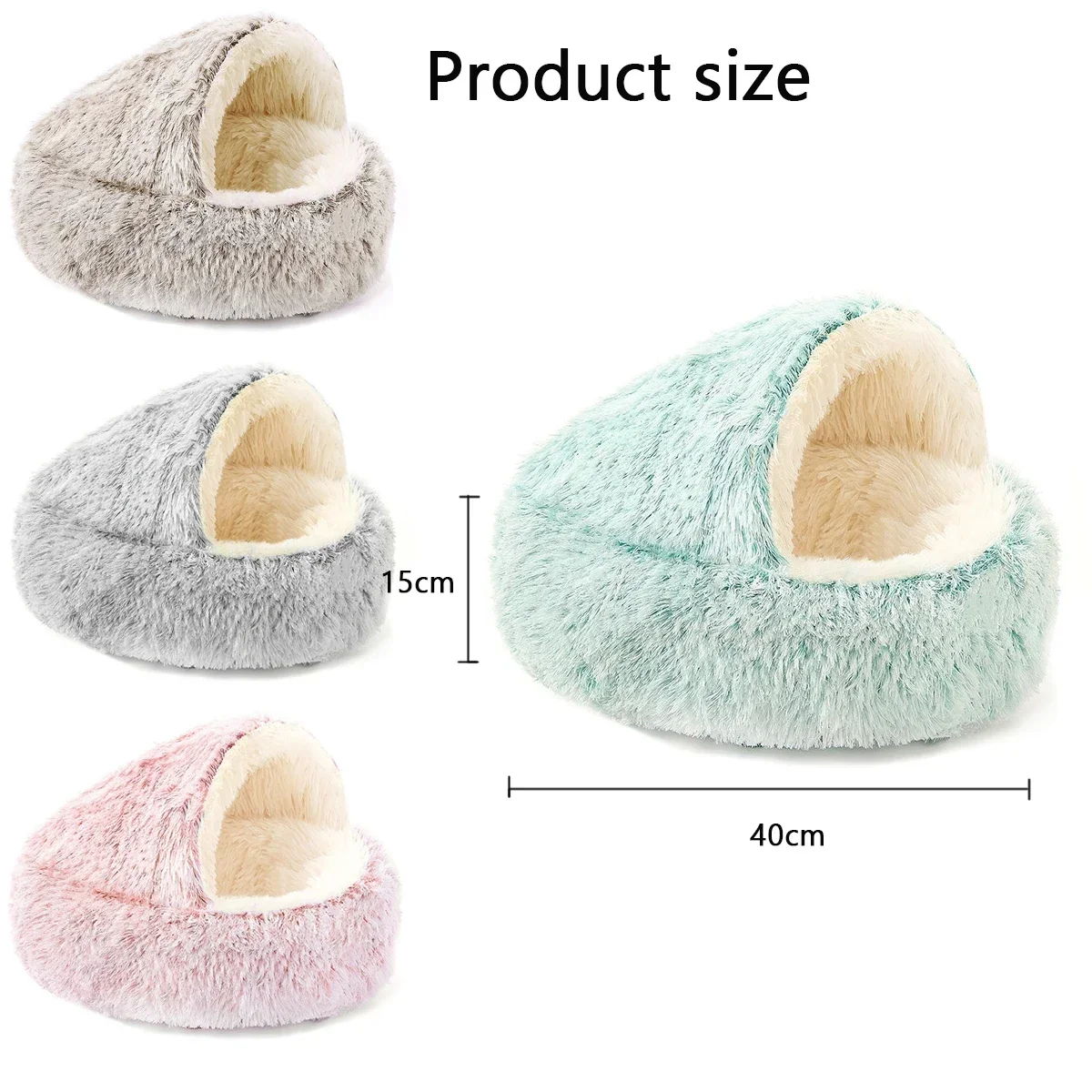 Cat Bed Plush Pet Bed Warm Soft with Cover Round Cat Dog Sleeping Nest Cave 2 In 1 Semi-enclosed Shell Shape Plush Pet Nest