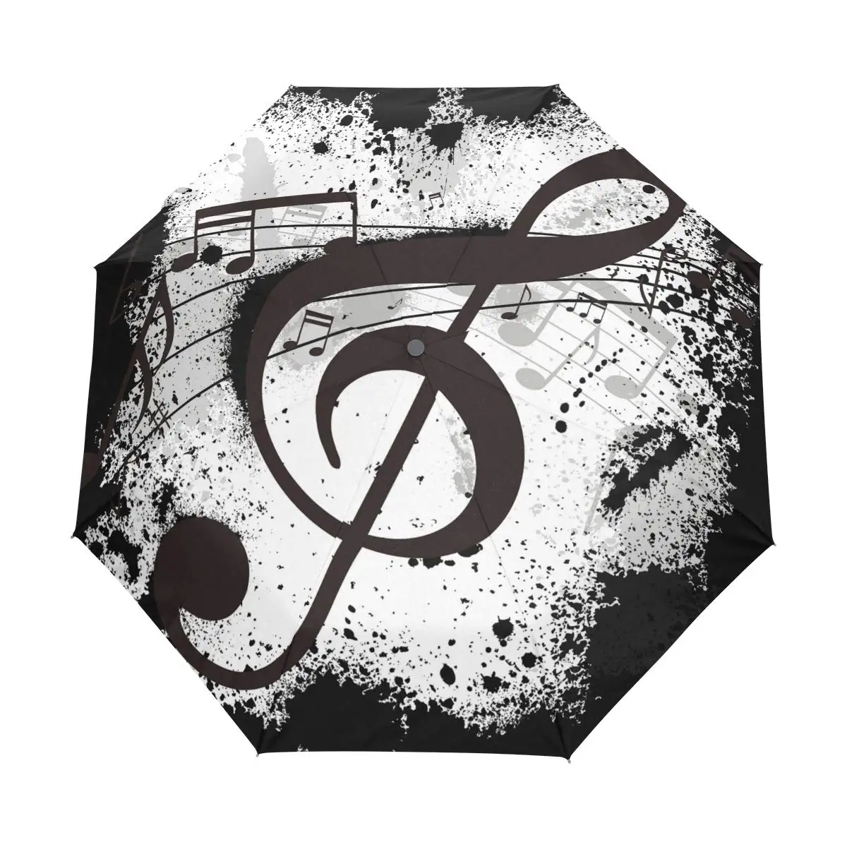 Black and White Musical Note Travel Umbrella Music Theme Folding Rain Umbrellas Windproof Compact Lightweight for Adults Teens