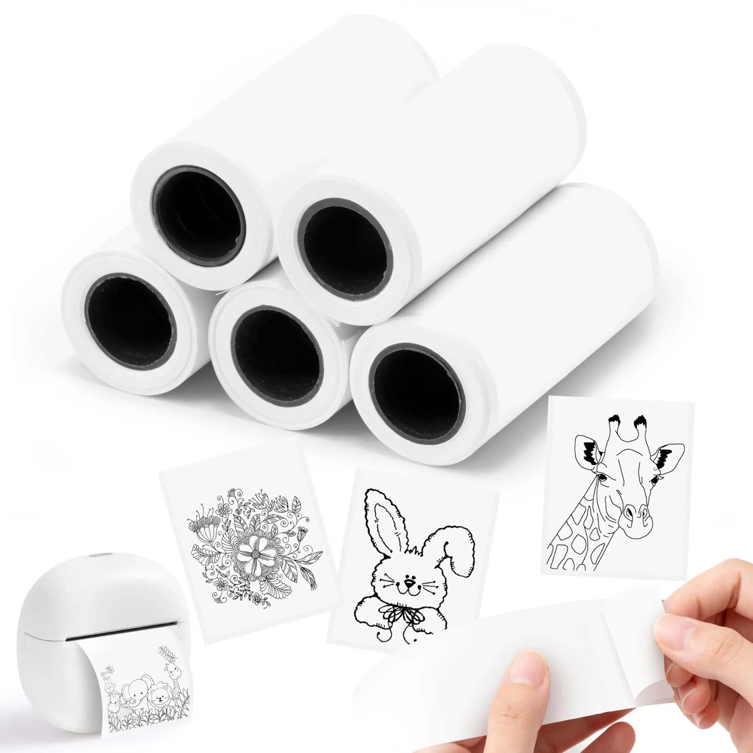 57x25mm Thermal Paper Self-Adhesive Sticker For Mini Thermal Pocket Printers 5-Rolls For Notes Texts Journal Photos DIY Creation