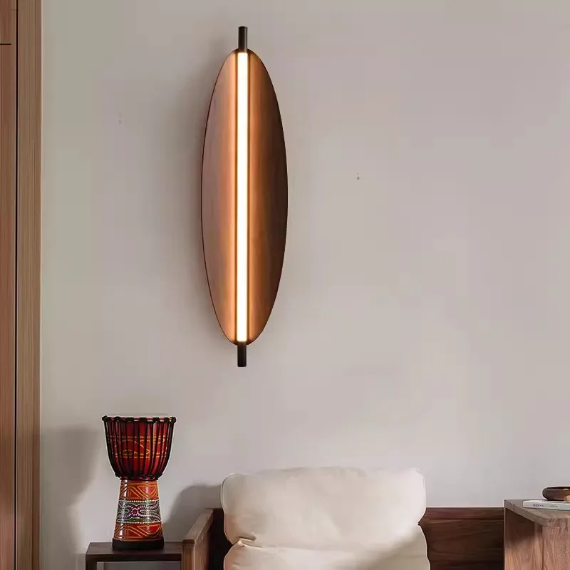 

Nordic Long StripWall Lamp Japanese Wood Grain Decoration Sconce Simple Bedroom Bedside Corridor LED Leaf Wall Light Home Decor