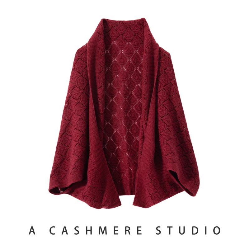 High-Quality 100% Cashmere Shawl Women's Autumn And Winter Thick Knitted Lace-Up Cardigan Fashionable Versatile Cardigan