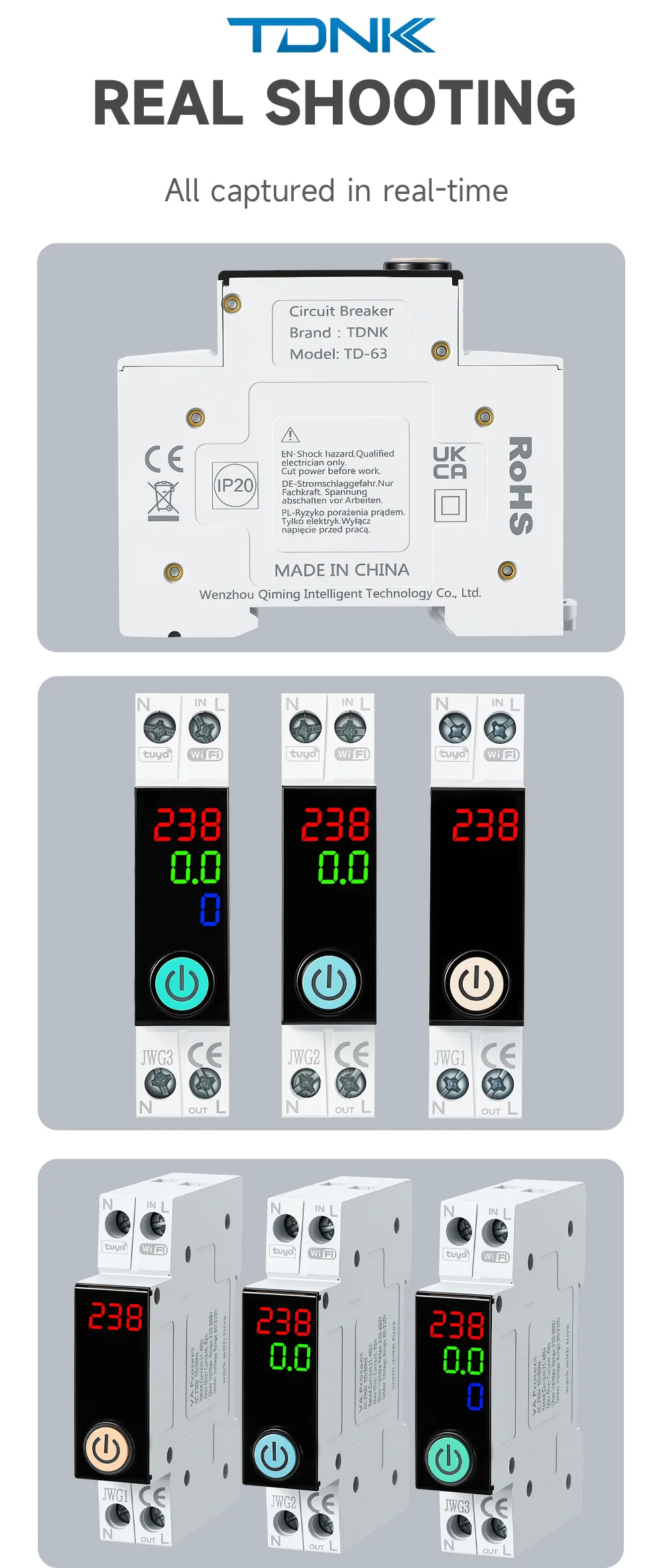 Tuya WiFi DIN-Schienen-Smart-Leistungsschalter 1P+N 63A mit Digitalanzeige, Energiezähler, Spannungs- und Stromschutz, Fernschalter – Detail 20