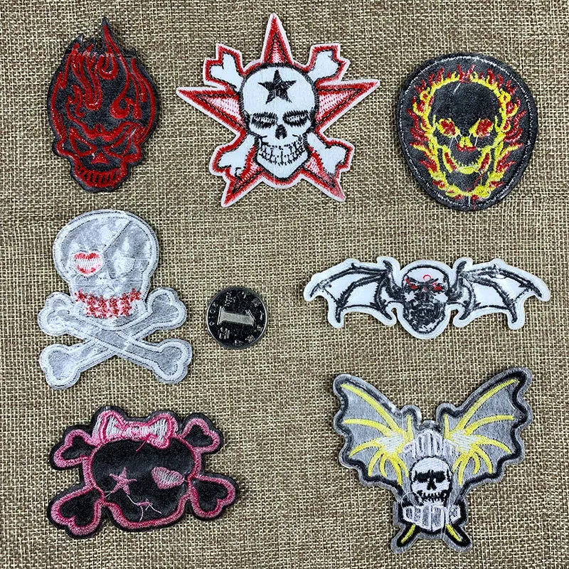 Skull Embroidery Cloth Sticker Punk Style Devil Reaper Sickle Adhesive DIY Clothing Accessories Patch