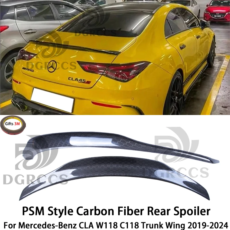 For Mercedes-Benz CLA W118 C118 PSM Style Carbon Fiber Rear Spoiler Trunk Wing 2019-2024Carbon fiber Forged carbon FRP primer