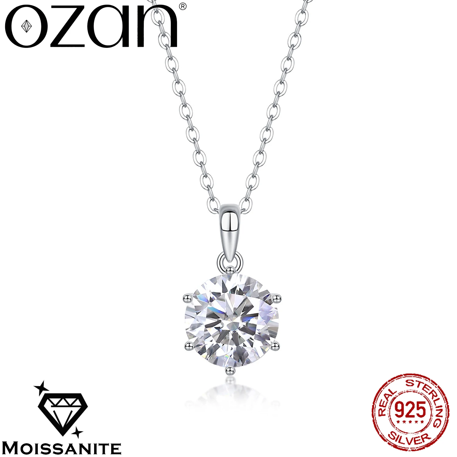 OZAN Real Mossanite GRA 925 Sterling Silver Pendant Round Moissanite Fashion Gemstone Jewelry for Women Girls Anniversary Gift