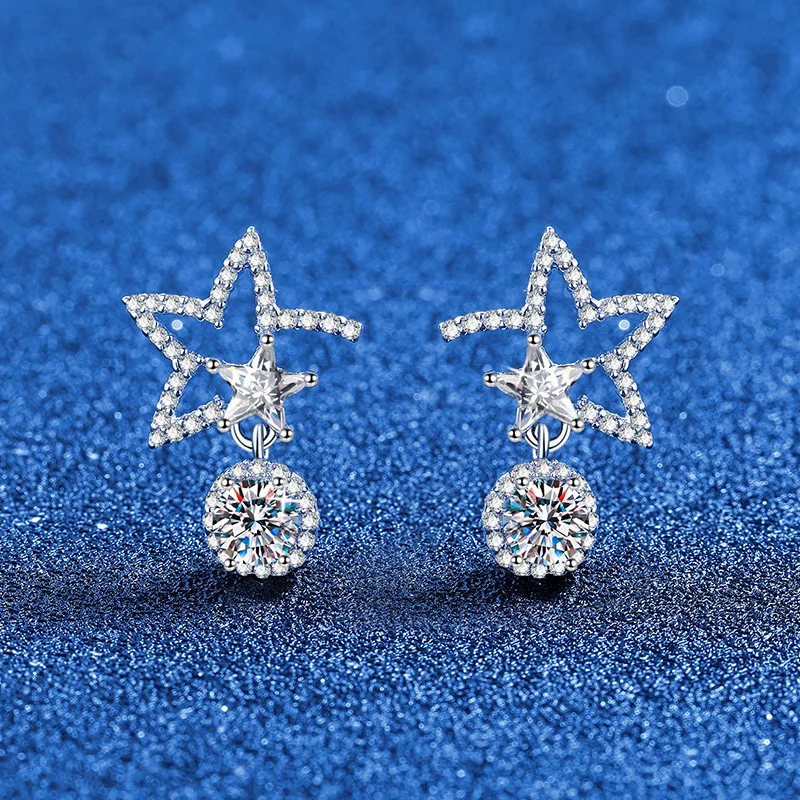 PT950 Platinum Moissanite Full Diamond Hollow Star Pendant & Stud Earrings Set Daily Versatile Light Luxury Jewelry for Women