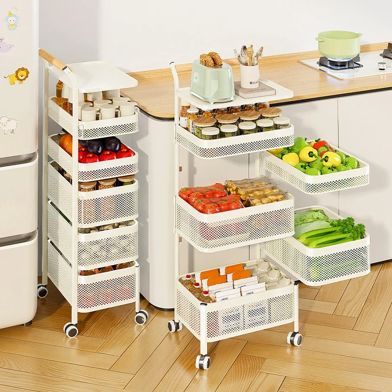 Kitchen multifunctional crevice rack floor rotating multi-layer trolley