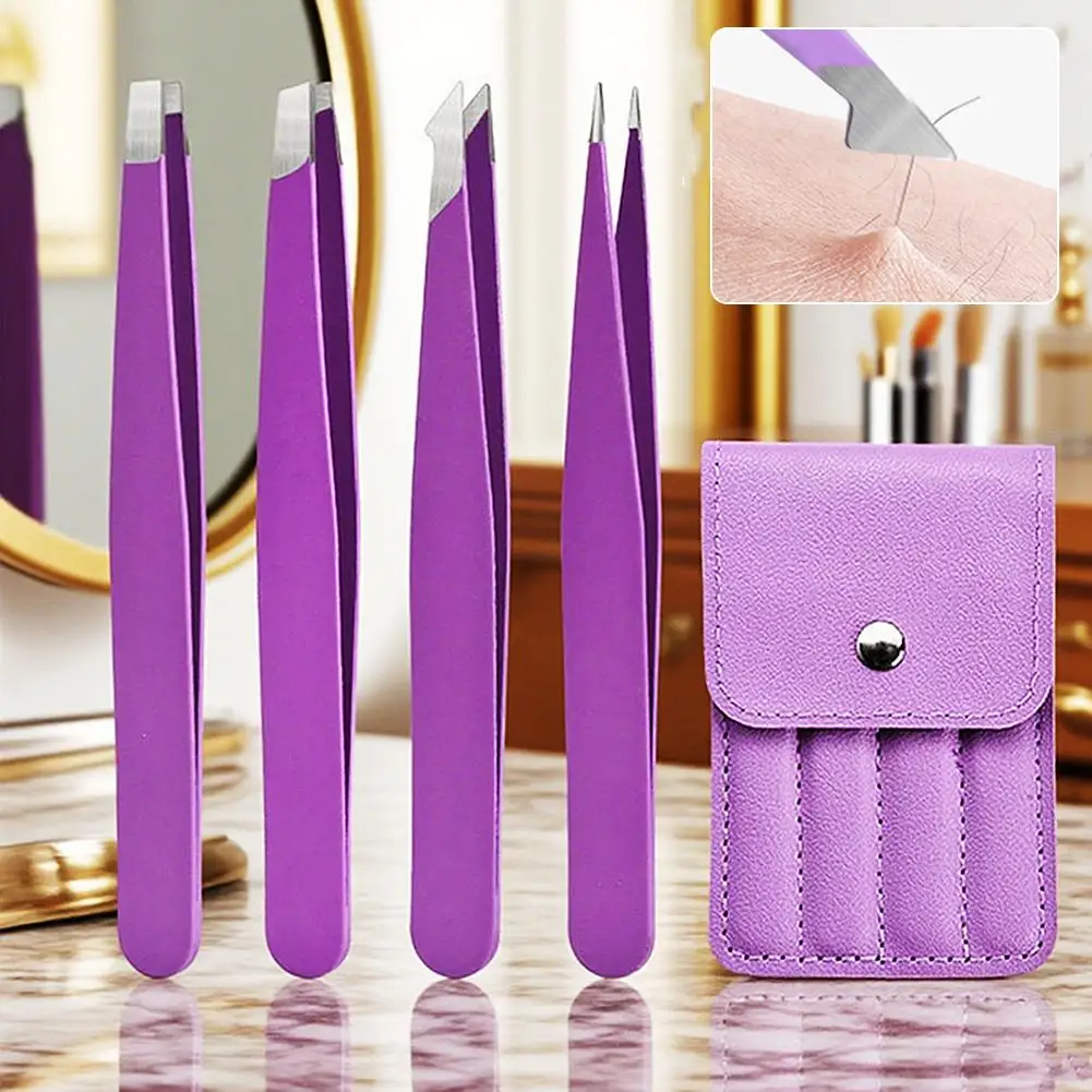 4 szt. Pęsety ze stali nierdzewnej, klipsy do brwi, pęsety do usuwania włosów i szorstkich elementów, narzędzia do makijażu rzęs do salonu kosmetycznego i użytku domowego