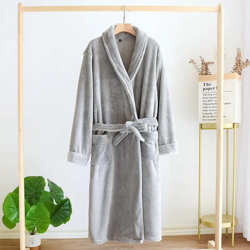 Japanese new autumn/winter couple nightgown flannel thickened bathrobe for men and women plus size long warm home service robe