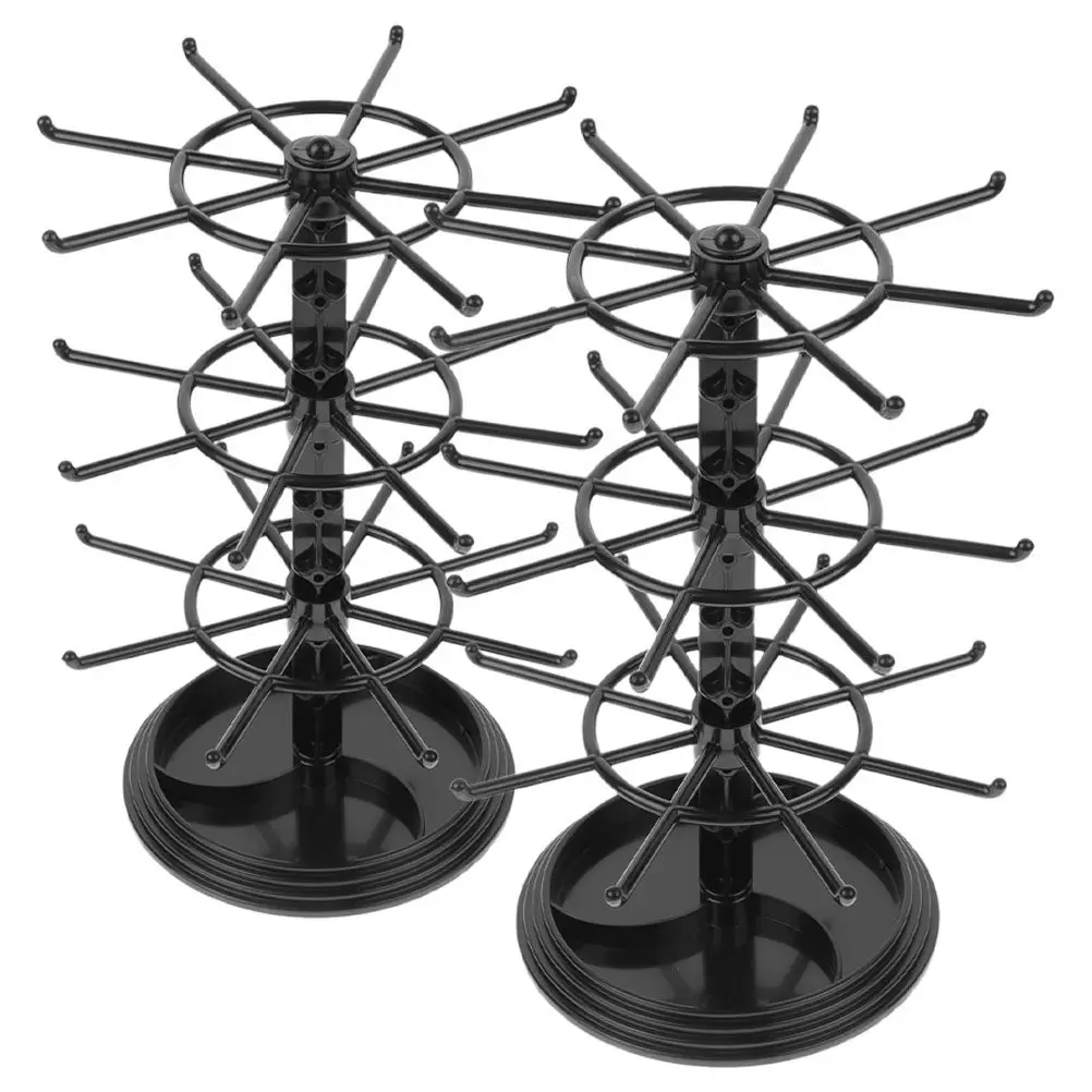 

2Pcs Rotating Jewelry Display Stand 3 Tiers Black Plastic Necklace Earring Keychain Holder Organizer Retail Display