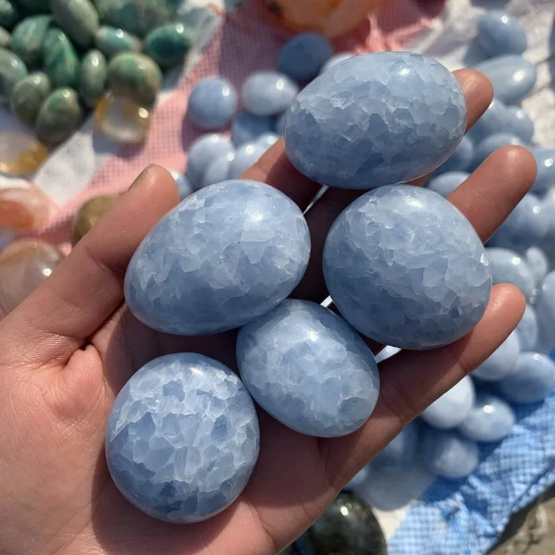 1Pc Celestite Palm Stone Polished Celestite Crystal Palm Stone Energy Balancing Gemstones Home & Office Decoration