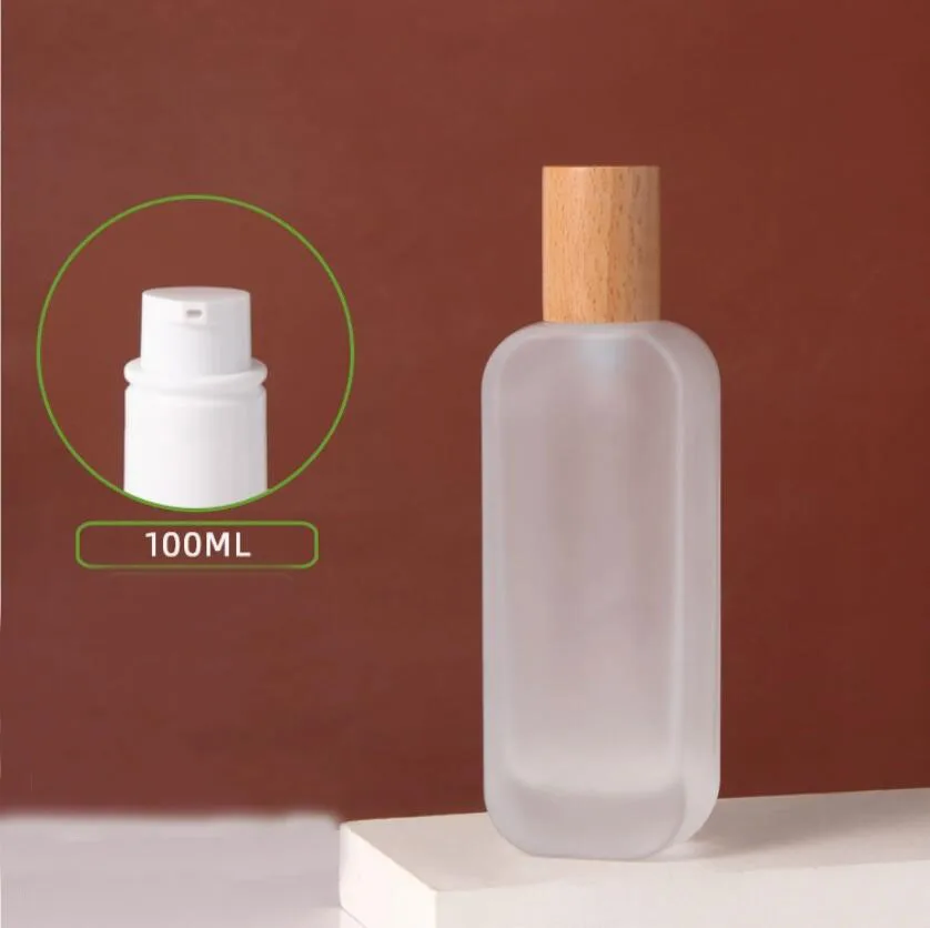 

100ml frosted glass bottle wooden lid serum/lotion/emulsion/foundation/essence toilet toner water skin care cosmetic packing