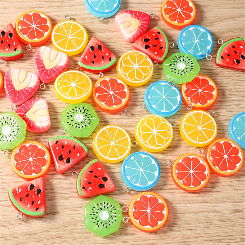 10 Stück Niedliche Fruchtscheiben-Anhänger aus Harz, Orange- und Wassermelonen-Charms für Schmuckherstellung, Halsketten, Ohrringe, DIY-Bastelbedarf – Detail 11