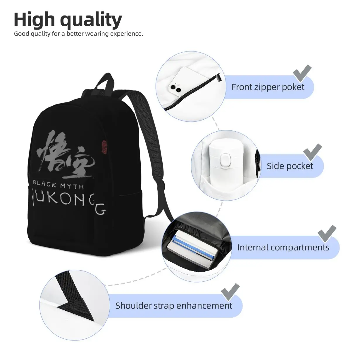 Black Myth Wukong nuovo zaino da gioco per uomo donna Casual escursionismo viaggio Daypack borse di tela per Computer portatile leggendario con tasca