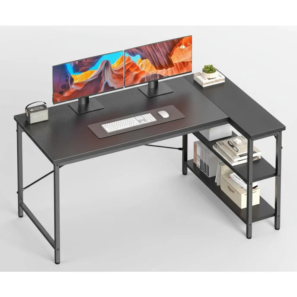 

L-Shaped Gaming Desk 47 Inch Corner Computer Table with Reversible Shelves for Home Office Study Dorm