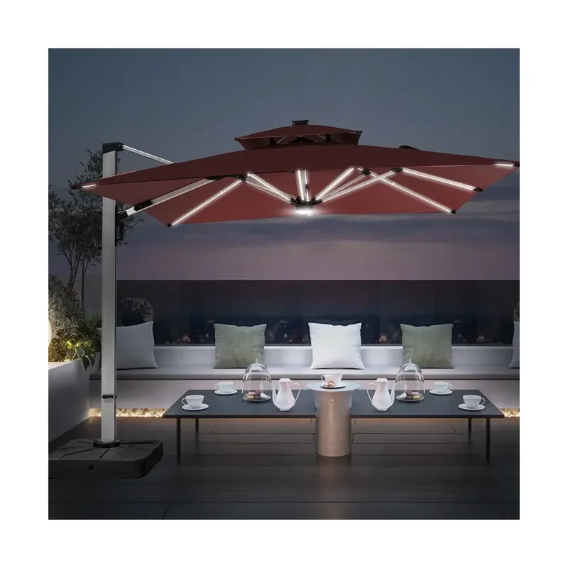 [280 Grams Canopy Polyester]Super Market Hot Selling Outdoor Patio/Garden/Courtyard/Hotel Parasol With Solar Power Light