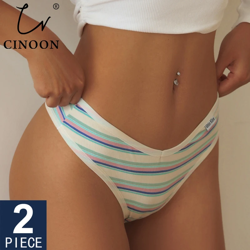 CINOON 2Pcs/Lot Colored Striped Women Panties Low Waist Sexy Women\'s Underwear G String Lingerie Seamless High Elastic Intimates