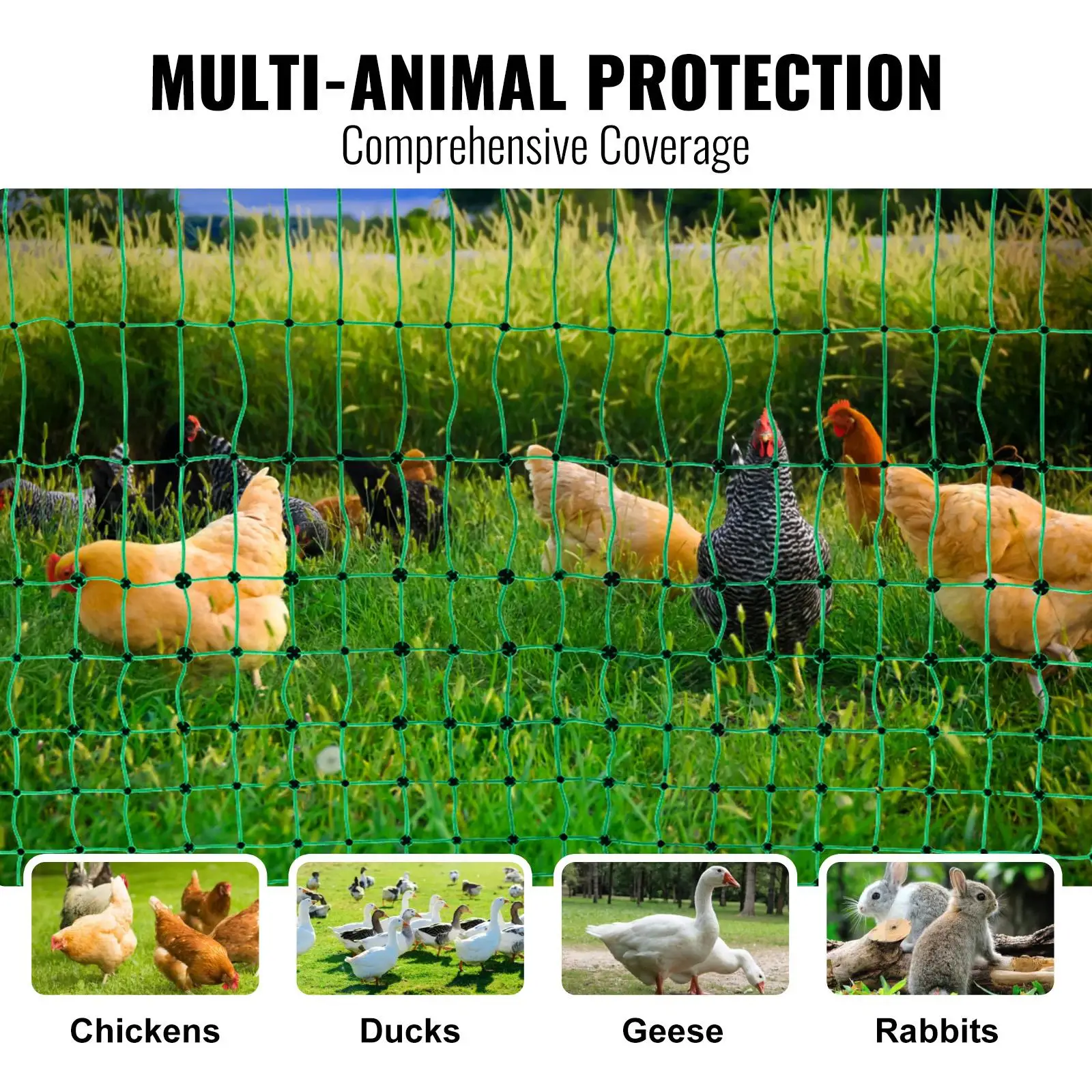 Electric Fence Netting 48 Inch High 168 Foot PE Mesh Fencing Kit with Posts and Double Spiked Stakes Portable Poultry and Rabbit Barrier for Backyard Farm Ranch