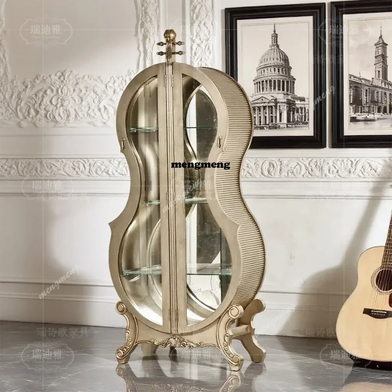 

American retro cello modeling wine cabinet glass door display cabinet living room entrance bedroom decoration cabinet