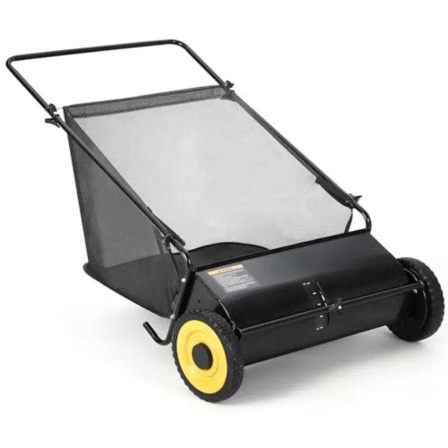 

Садовая подметальная машина для газона 26 дюймов, усиленная, с 4 вращающимися щетками, мешок для сбора мусора большой емкости 7 куб. футов, регулируемая высота для травы и листьев