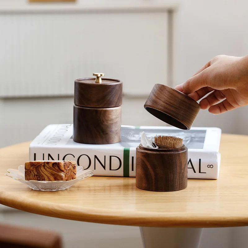 YJQ black walnut floss toothpick box multi-function with lid storage box home creative double grid