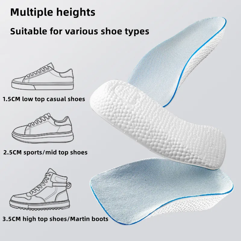 Height Increase Insoles for Men Women Shoes Flat Feet Arch Support Orthopedic Insoles Sneakers Heel Lift Memory Foam Shoe Pads