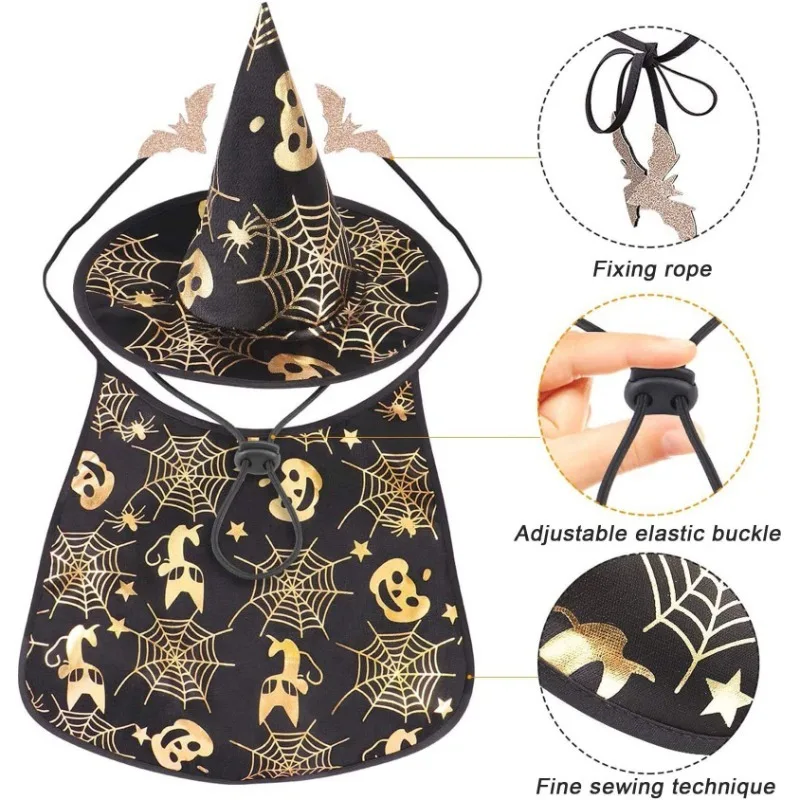 New Halloween Pet Wizard Set Adjustable Fun Puppy Hat Costume for Medium Large Dogs Cats Cool Cosplay Party Costume Decoration