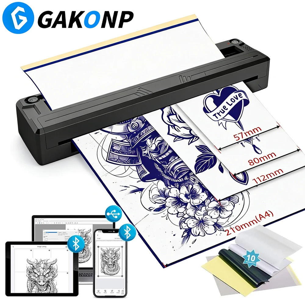 Portable Wireless Tattoo Transfer Machine Wireless Thermal Tattoo Printer Bluetooth Tattoo Stencil Printer for Tattoo Artists