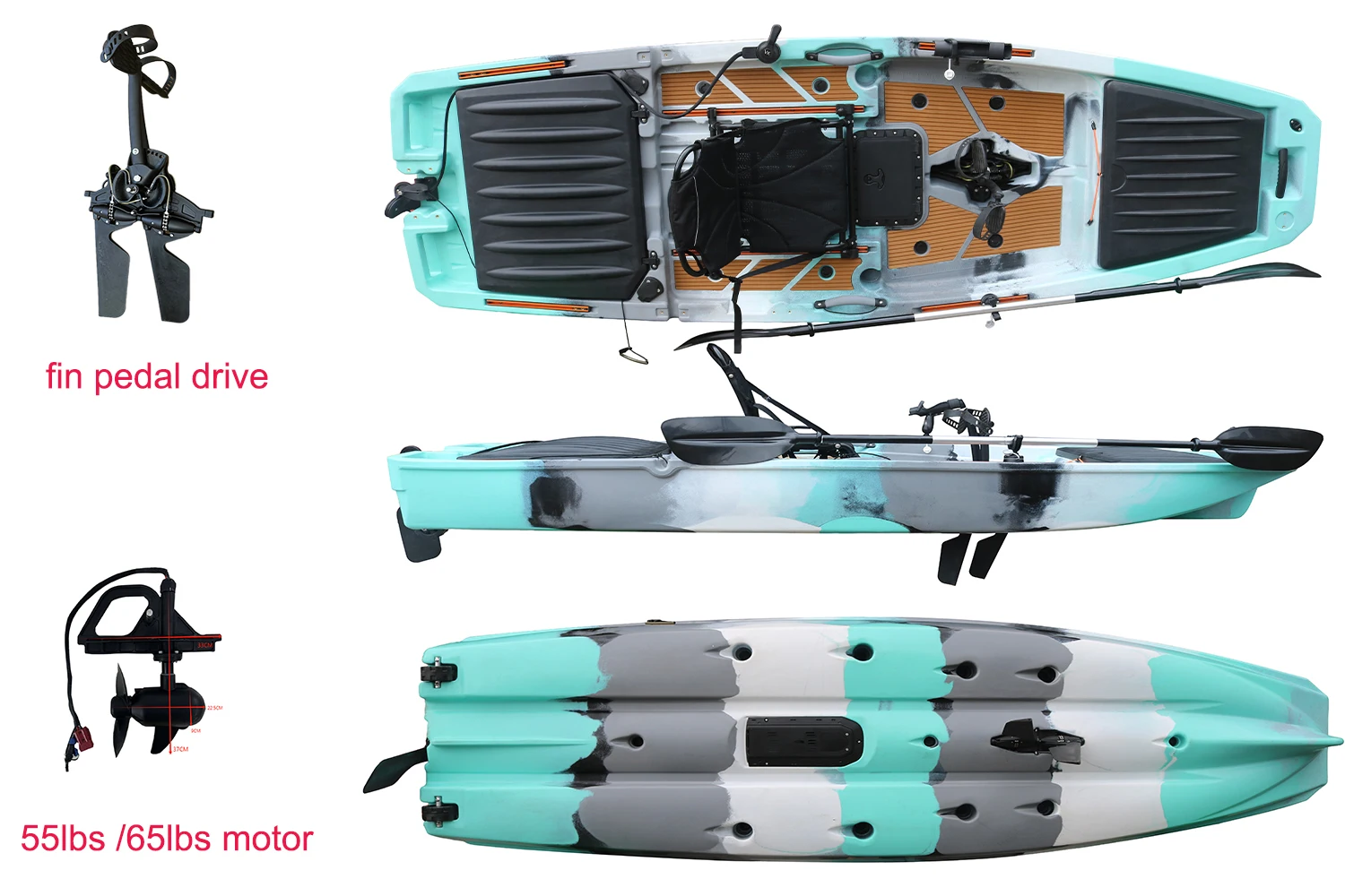 New Rudder System Kayak Pedal Kayak New Fin Pedal Drive Electric Motorized Fishing Kayak 10.5ft Sit on Top One Person Ocean Use