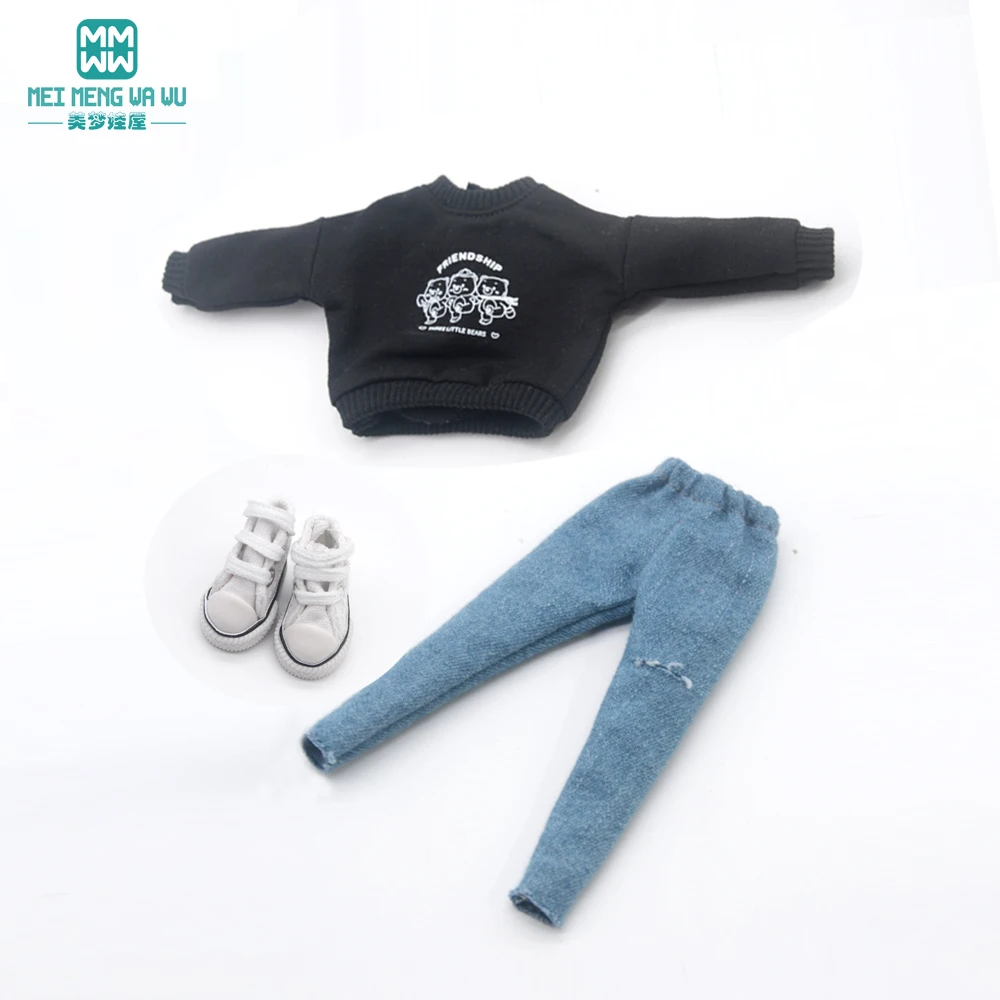 meimengwawu Kleidung für Puppen, dreiteiliges modisches Pullover-Set, passend für Blyth Azone OB22 OB24 Puppenzubehör 6